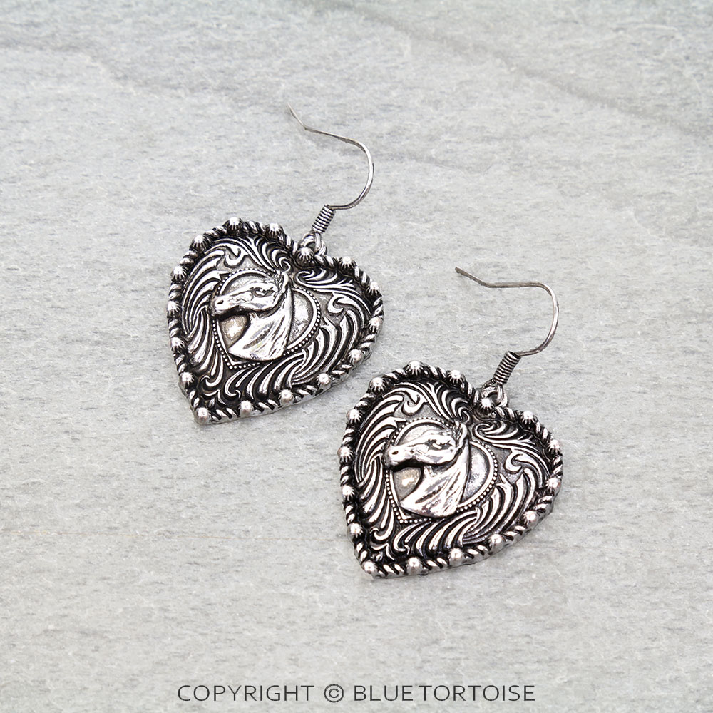 Western TXR Heart Horse Dangle Earrings