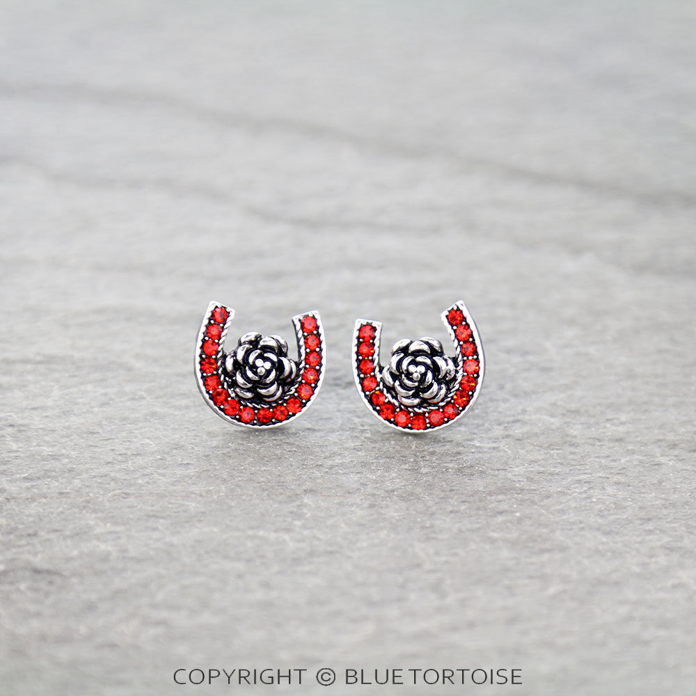 Horseshoe & Roses Stud Earrings