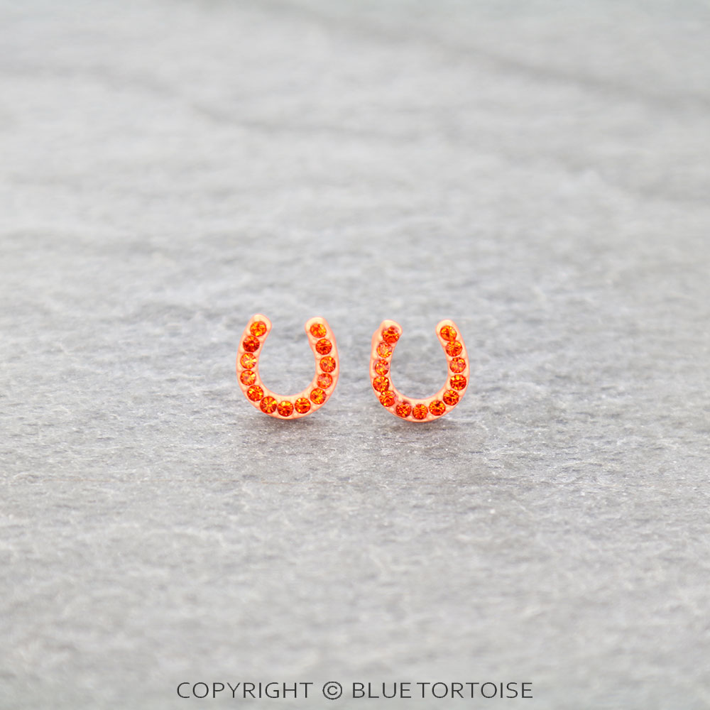 Pave Stone Horseshoe Stud Earrings