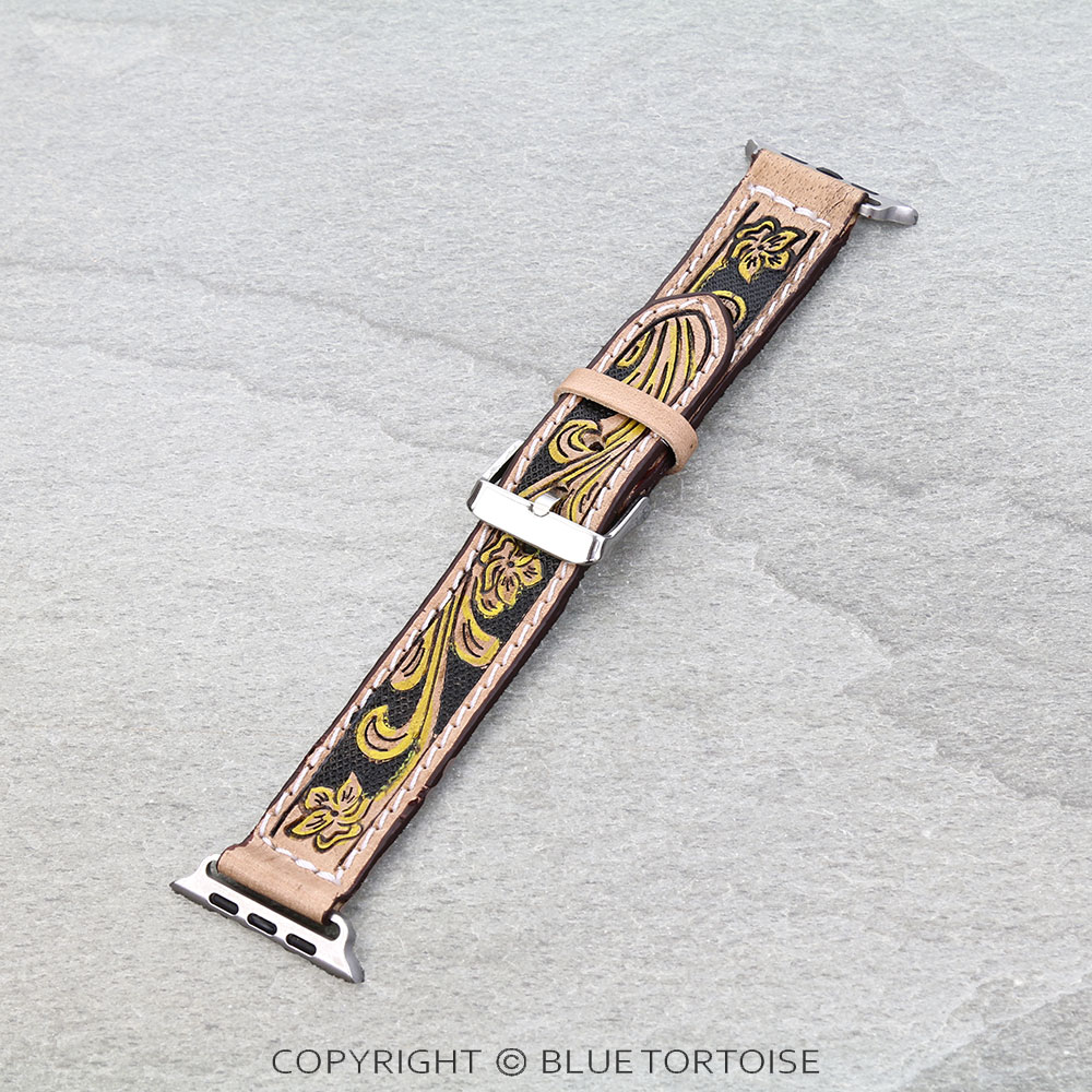 Large Western Hand Tooled Leather Apple Watch Band