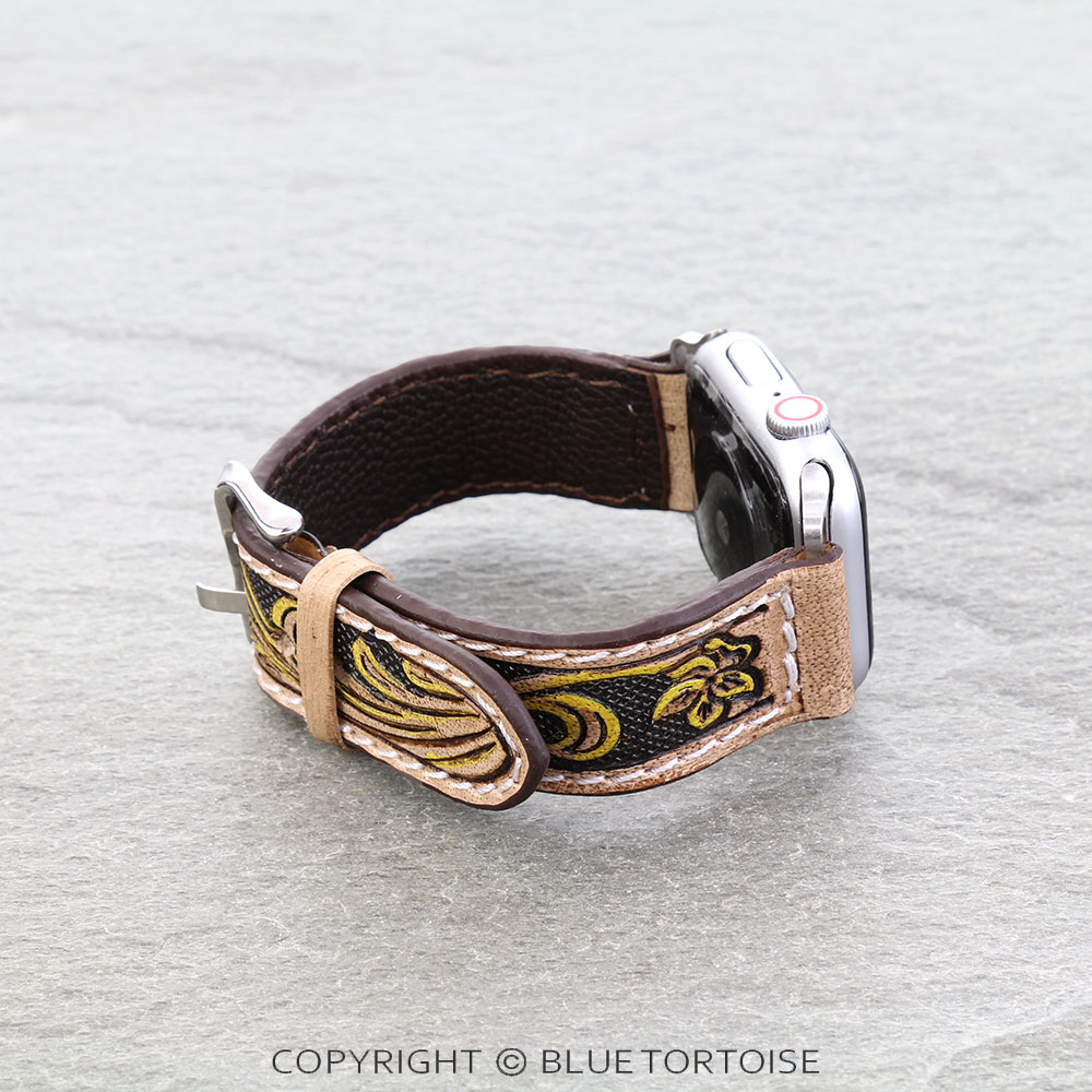 Large Western Hand Tooled Leather Apple Watch Band - Image 3