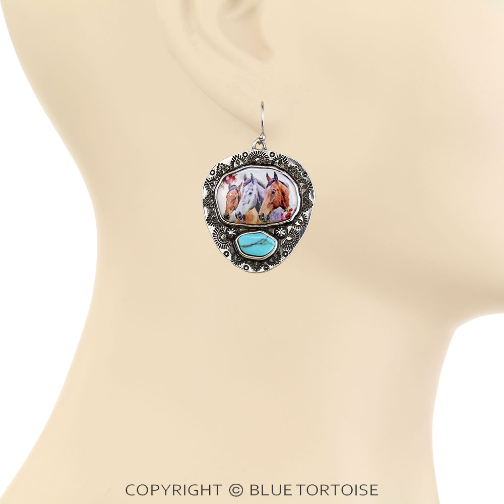 Western Horse Bubble Dangle Earrings - Image 2