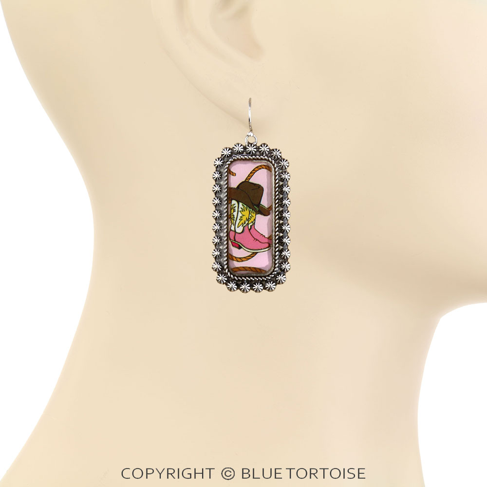Western Cowboy Boot Bubble Dangle Earrings - Image 2