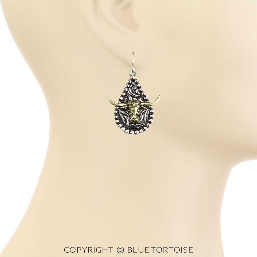 Western Filigree Steerhead Dangle Earrings - Image 2