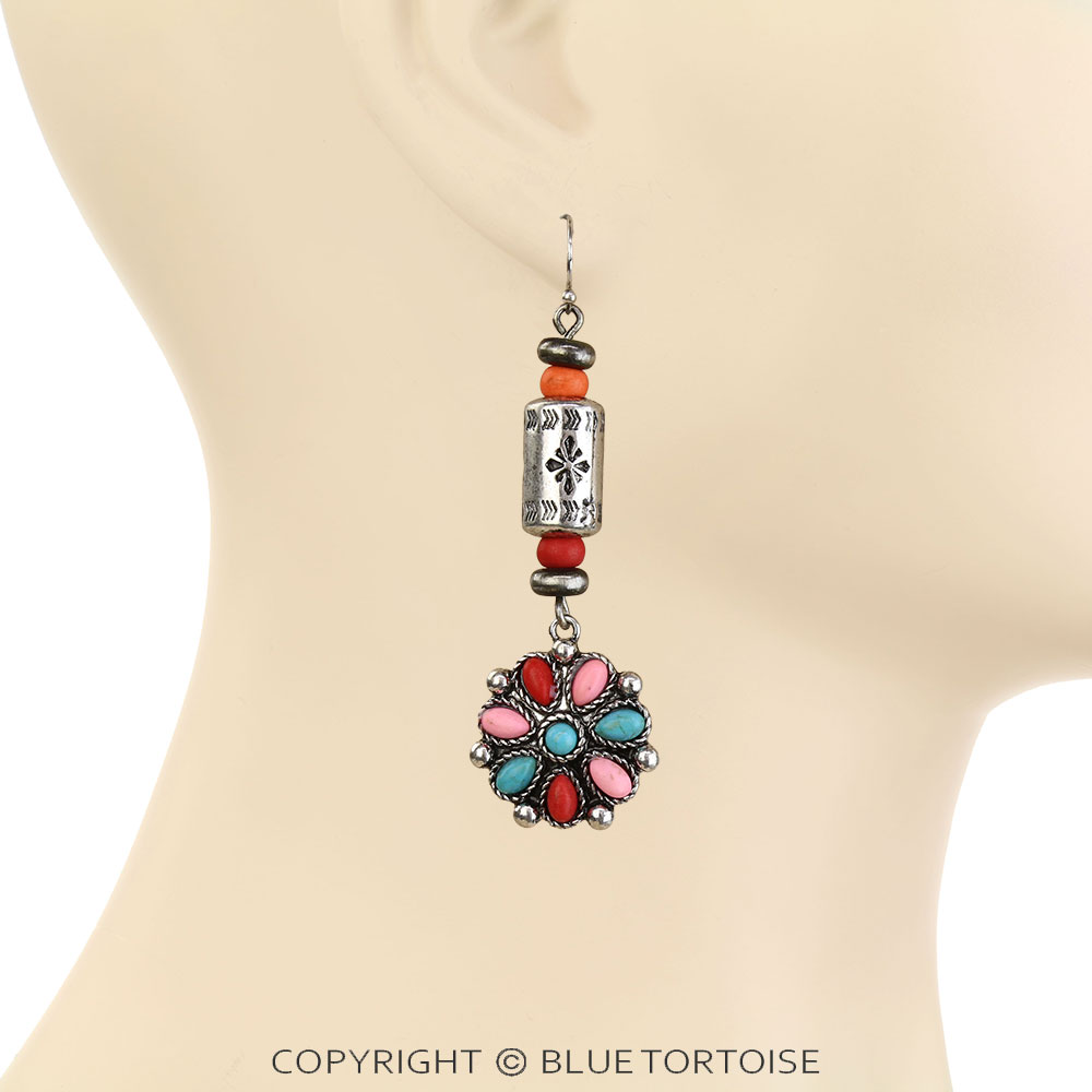Western Concho Cylinder Bead Dangle Earrings - Image 2