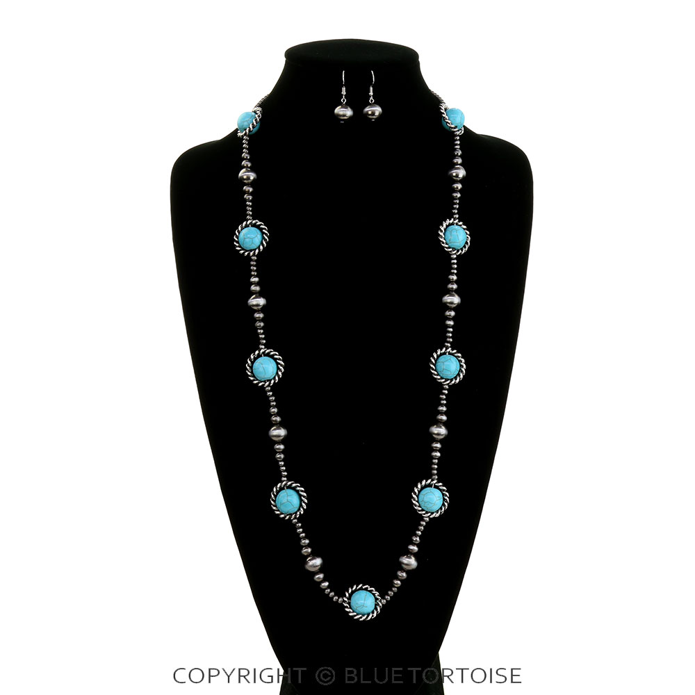 Western Style Pearl & Stone Necklace Set - Image 2