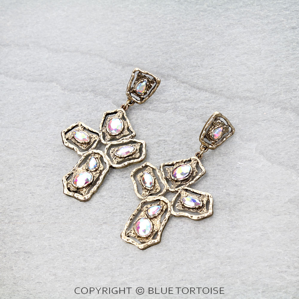 Western Cross Stone Stud Earrings