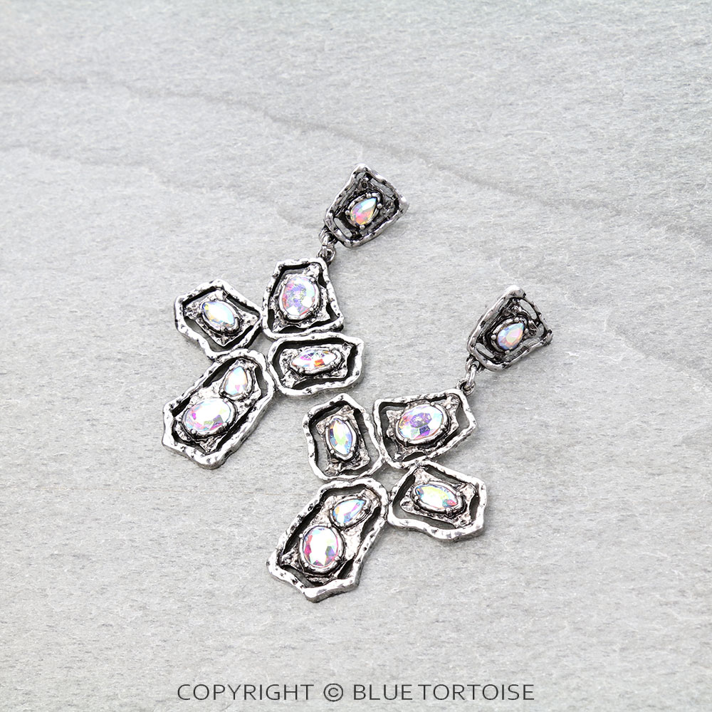 Western Cross Stone Stud Earrings