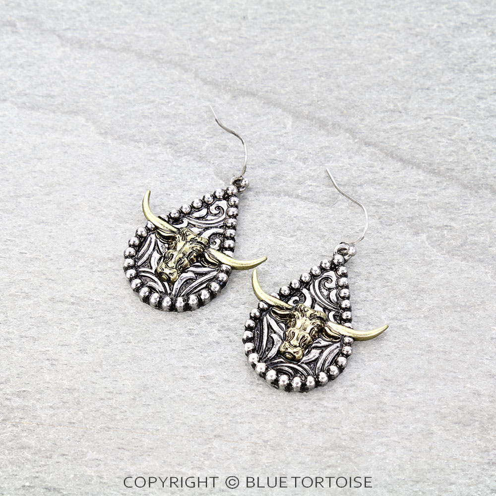Western Filigree Steerhead Dangle Earrings