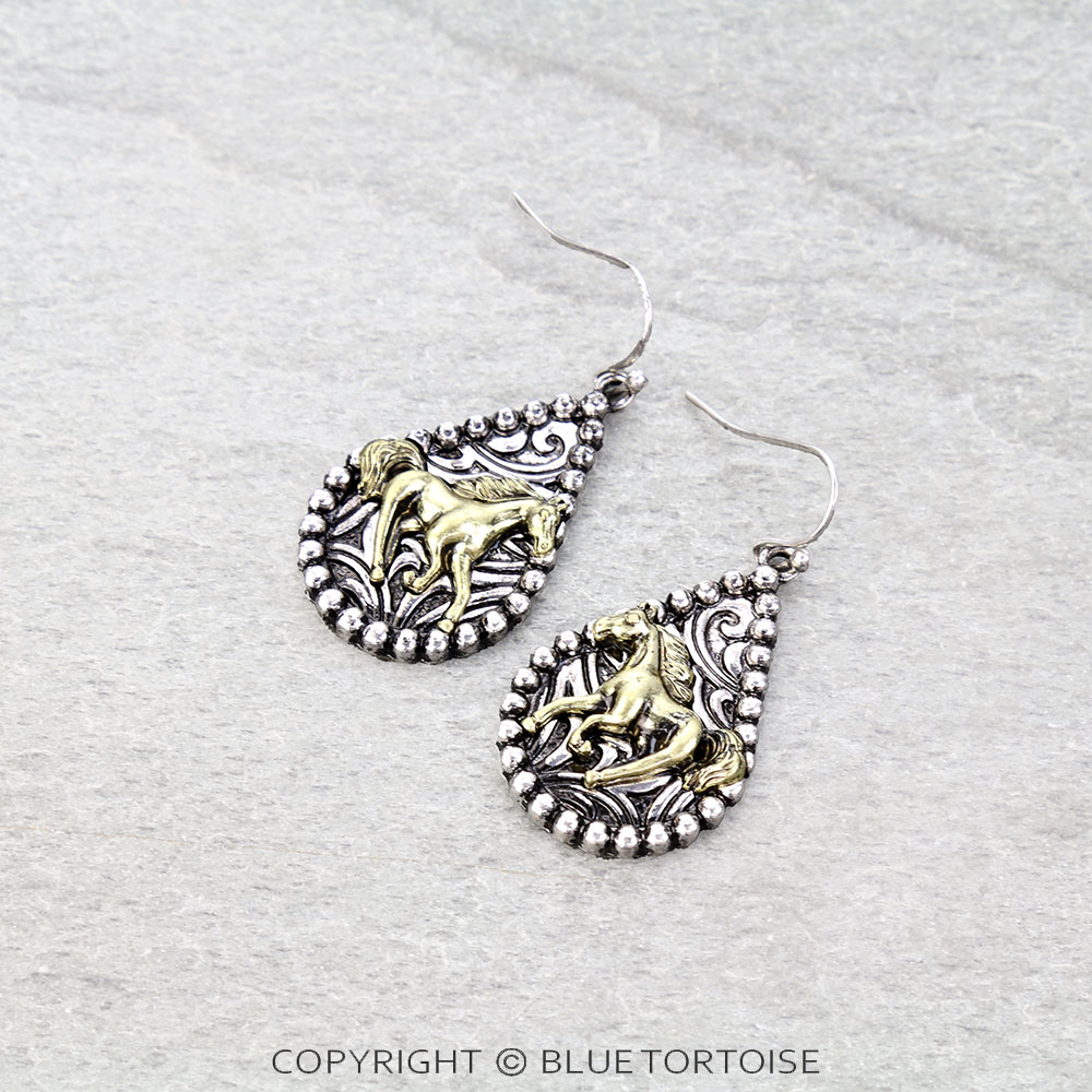 Western Filigree Horse Dangle Earrings