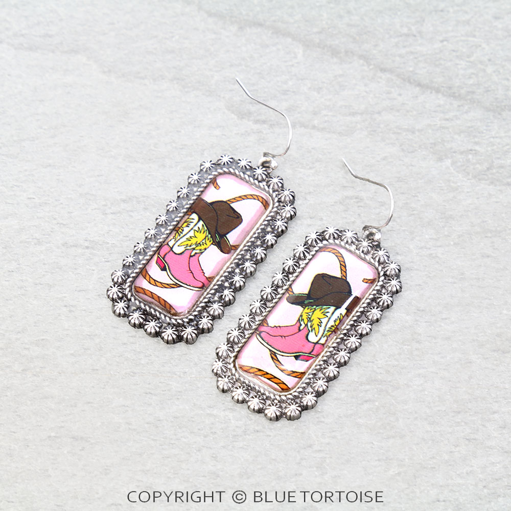 Western Cowboy Boot Bubble Dangle Earrings