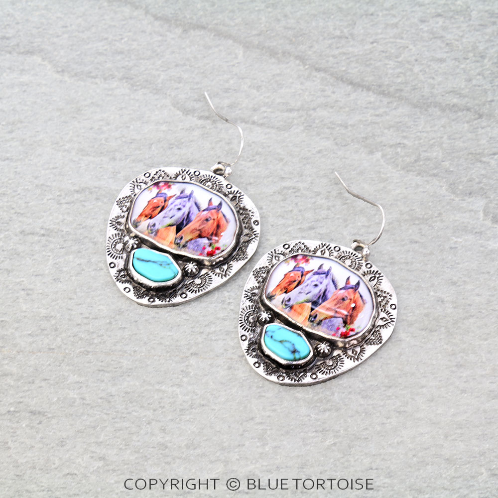 Western Horse Bubble Dangle Earrings