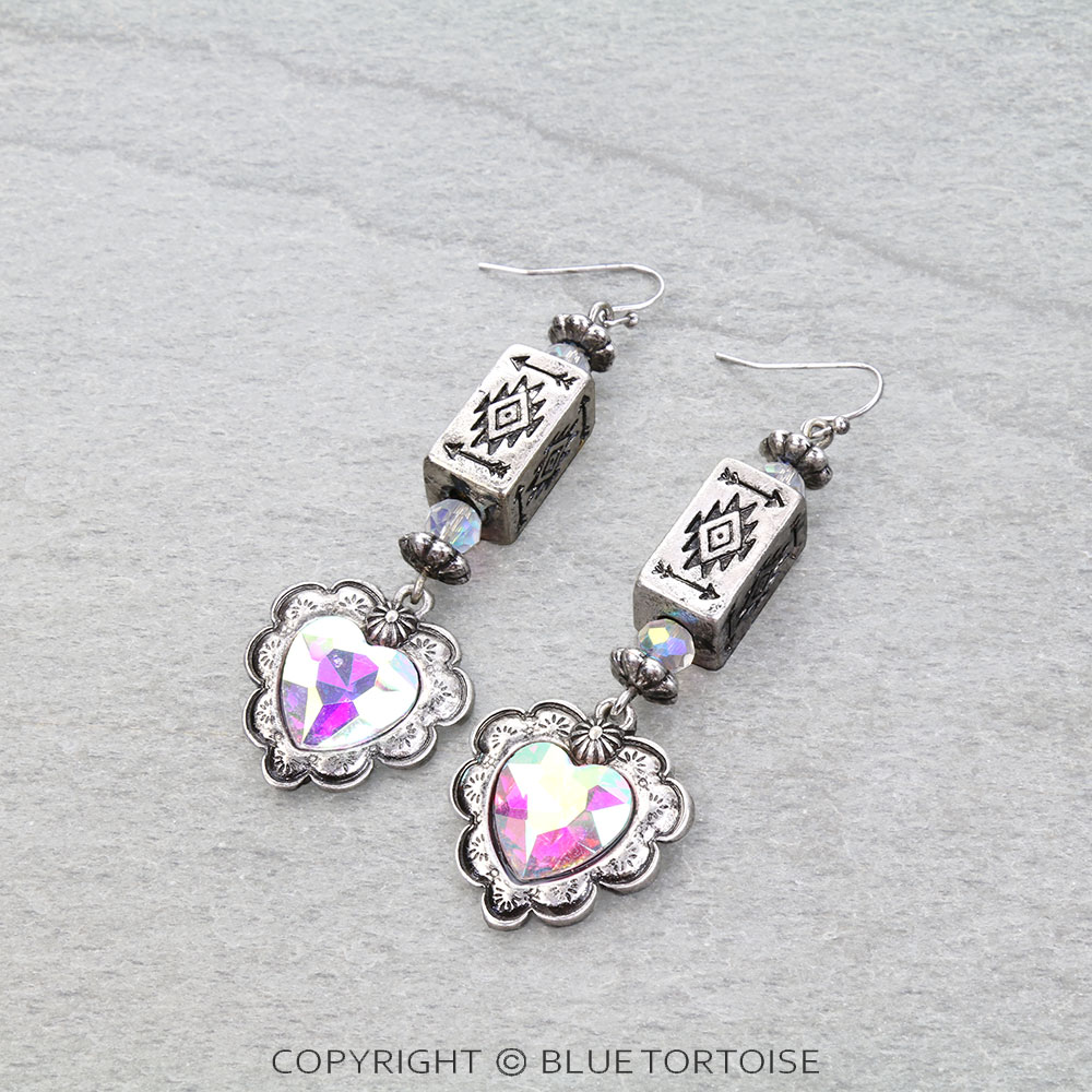 Western Heart Cylinder Bead Dangle Earrings