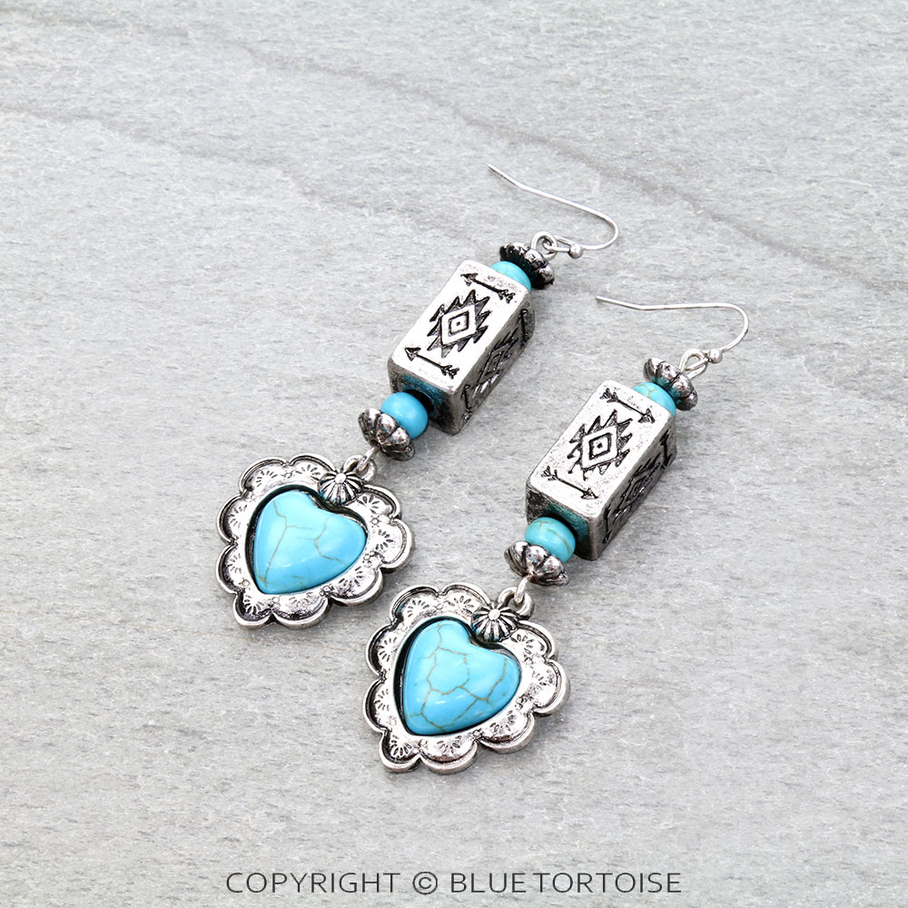 Western Heart Cylinder Bead Dangle Earrings