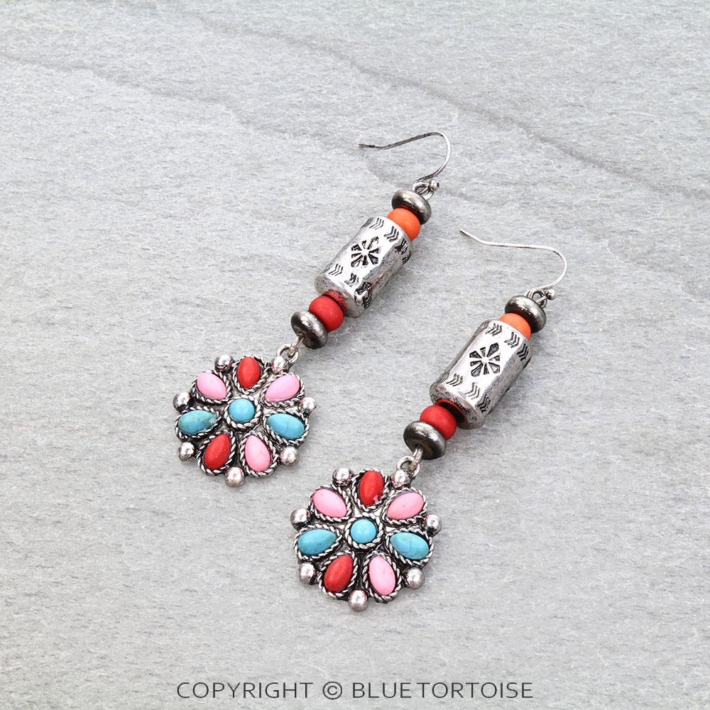 Western Concho Cylinder Bead Dangle Earrings