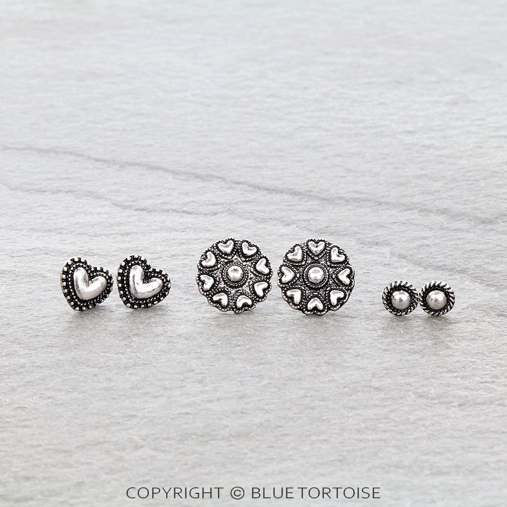 6 Pair Western Ball TXR Stud Earring Set