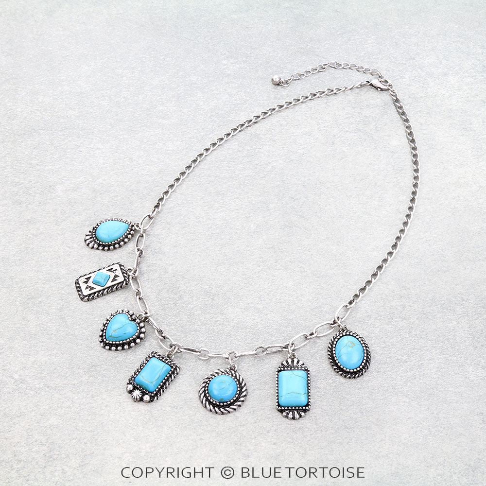 Western Semi Stone Multi Charm Necklace