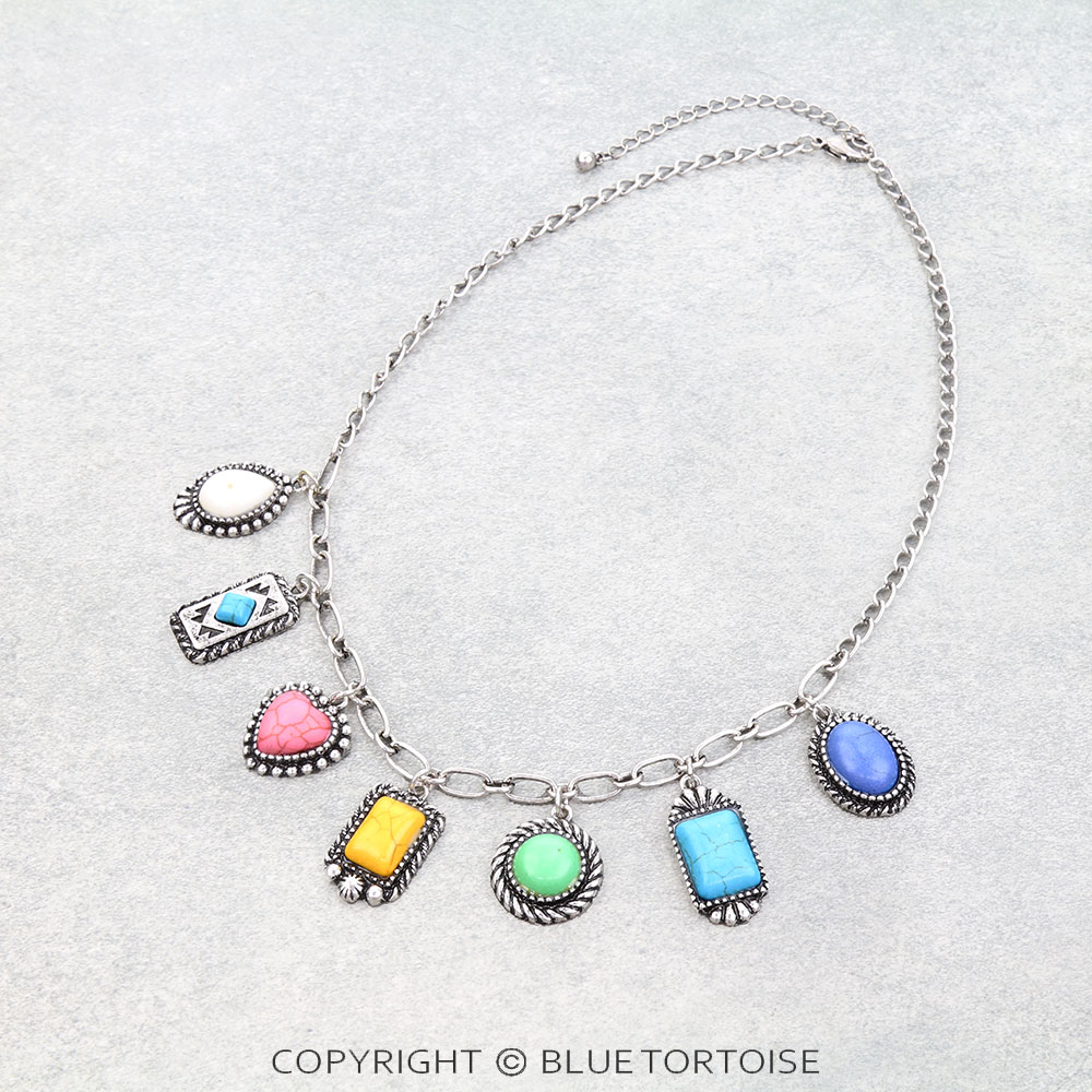 Western Semi Stone Multi Charm Necklace