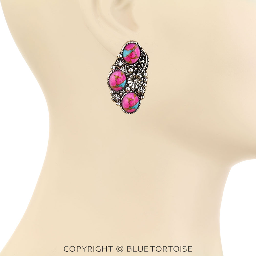 Western Flower Stone Stud Earrings - Image 2