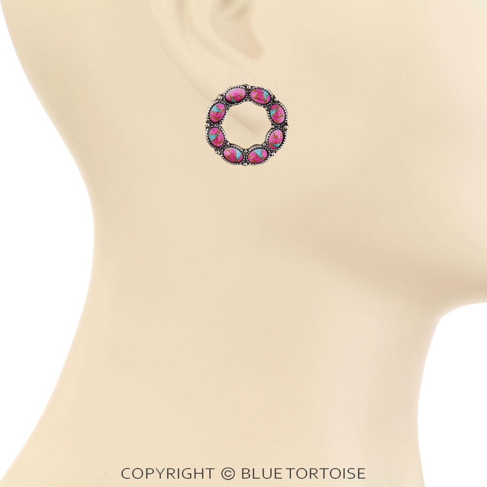 Western Round Stone Stud Earrings - Image 2