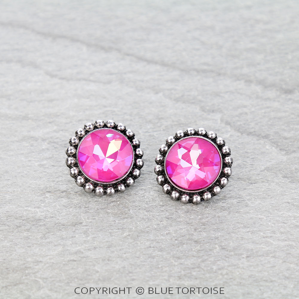 Western Round Stone Stud Earrings