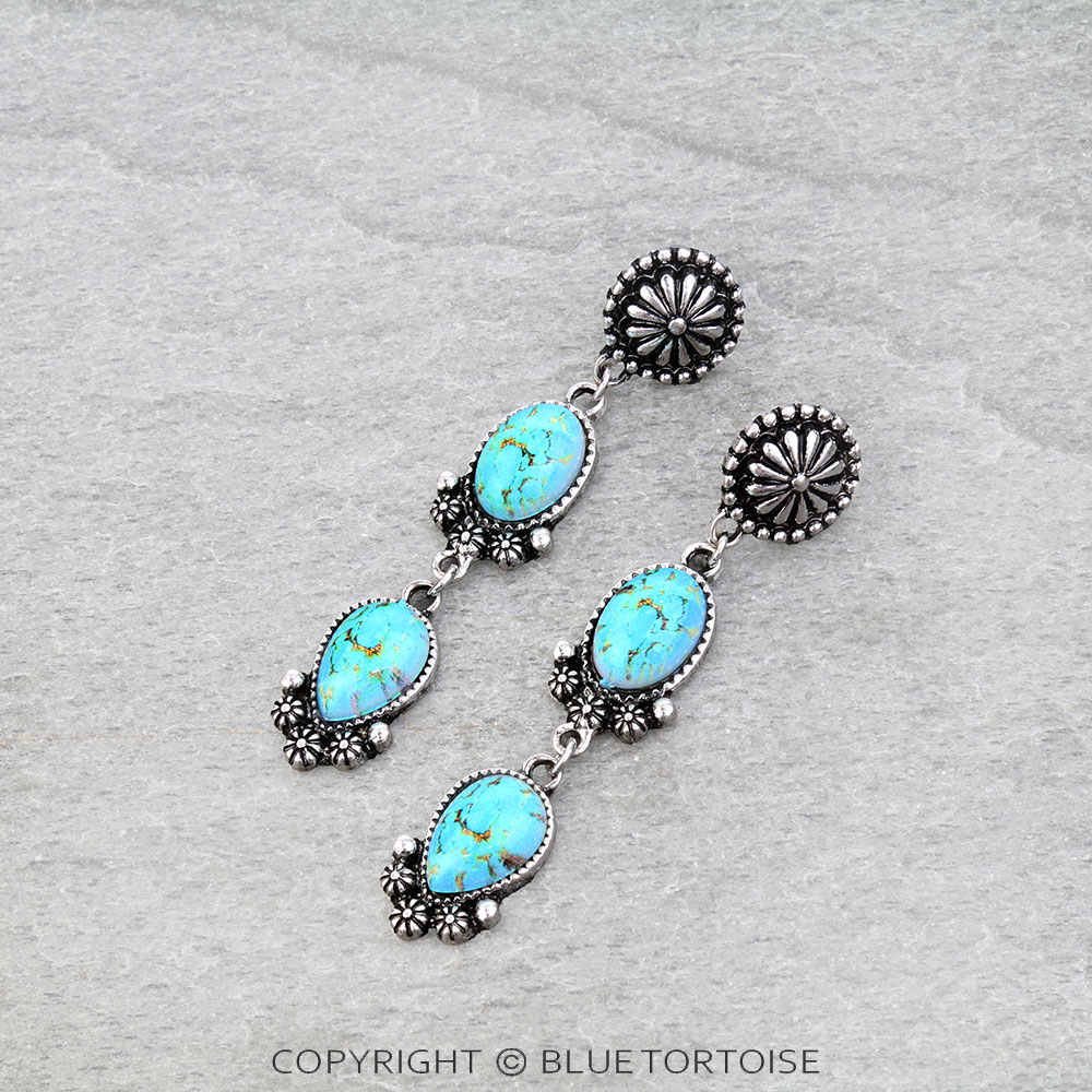 Western Stone Drop Stud Earrings