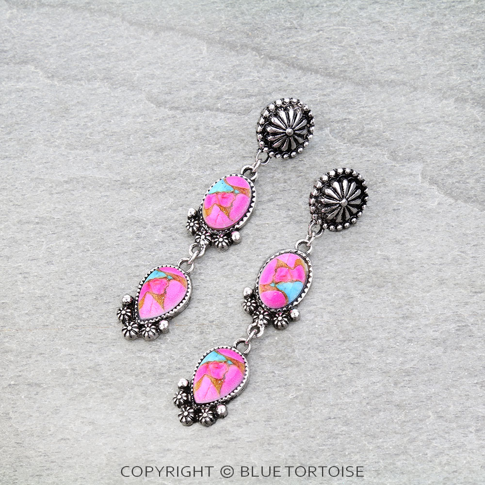 Western Stone Drop Stud Earrings