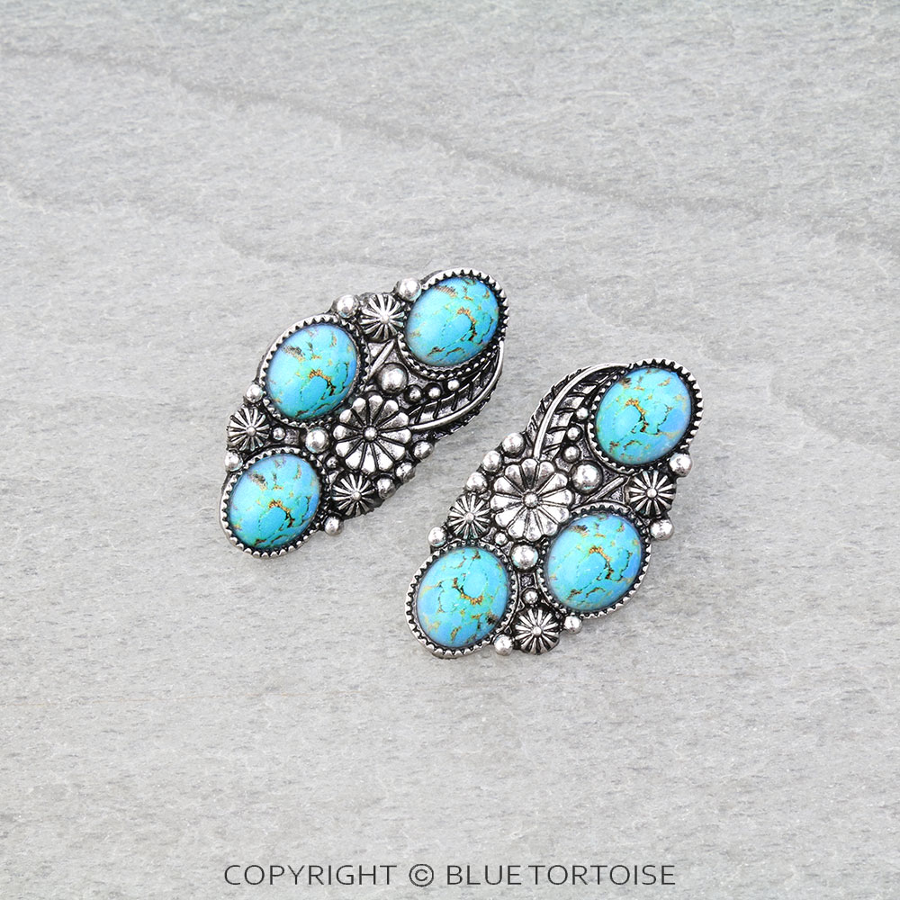Western Flower Stone Stud Earrings