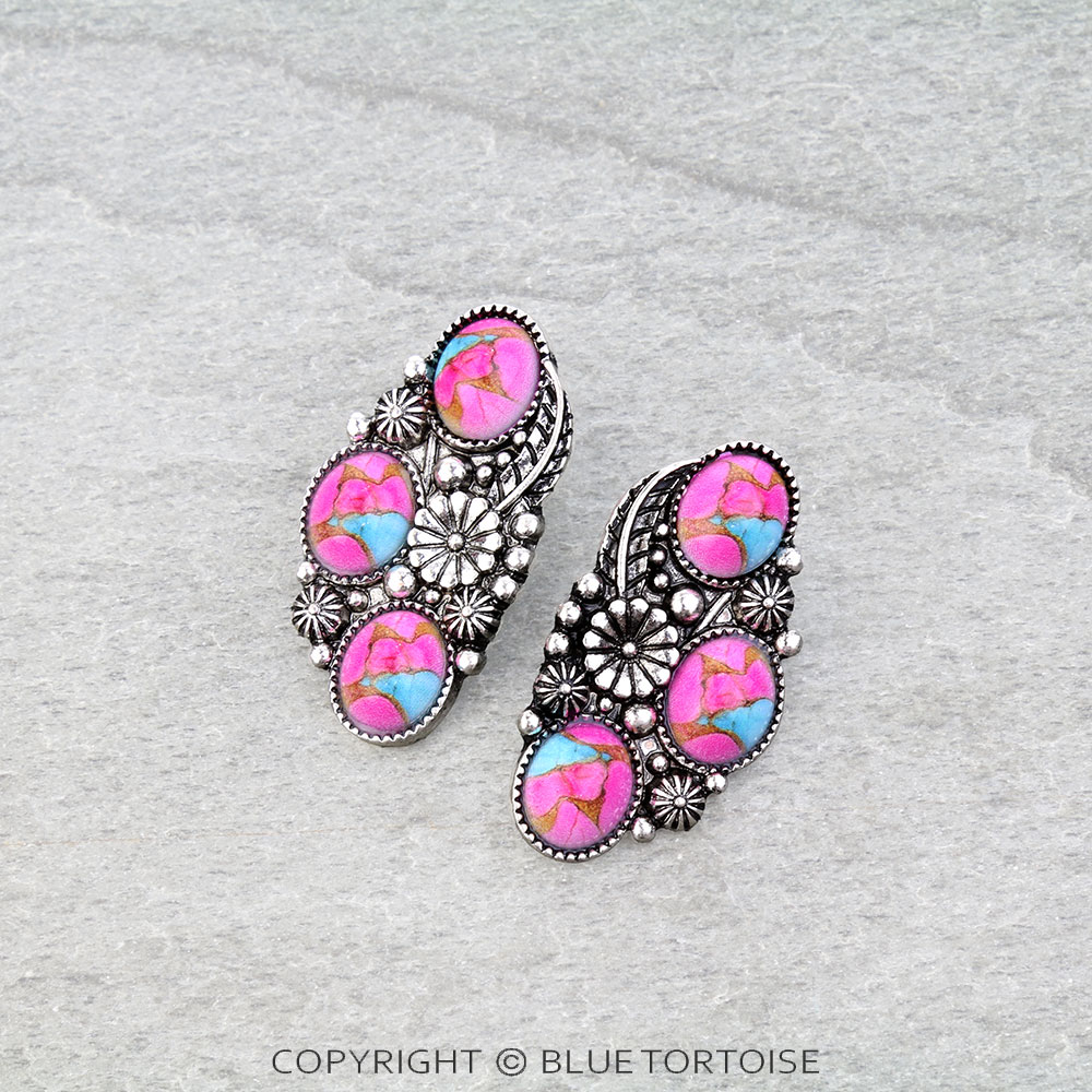 Western Flower Stone Stud Earrings
