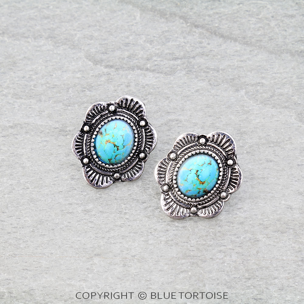 Western Concho Stone Stud Earrings