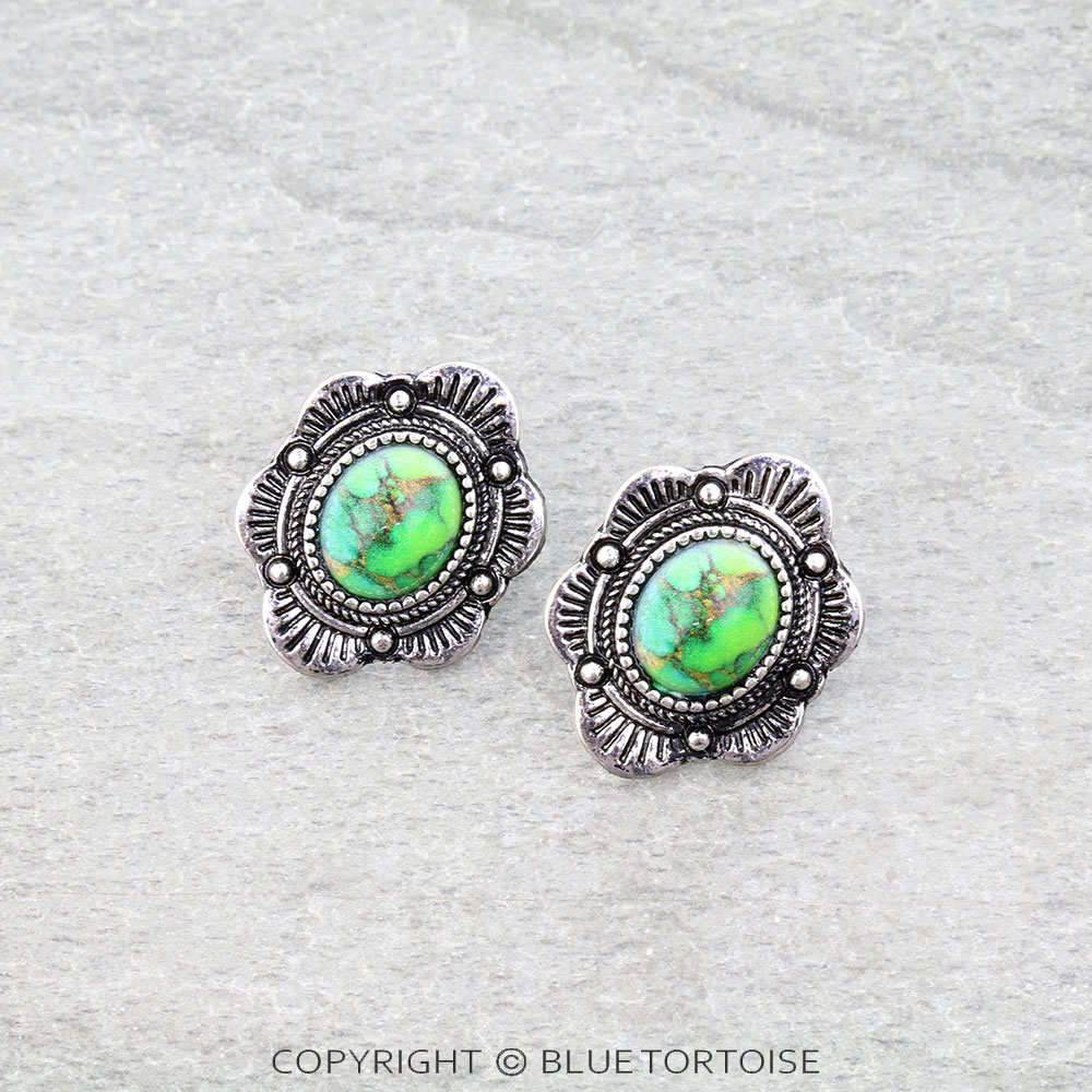 Western Concho Stone Stud Earrings