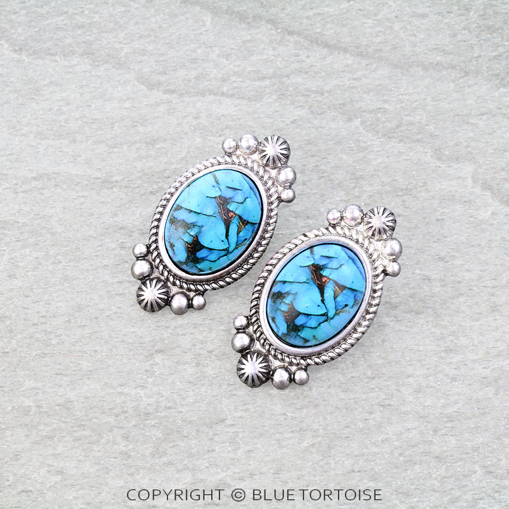 Western Concho Stone Stud Earrings