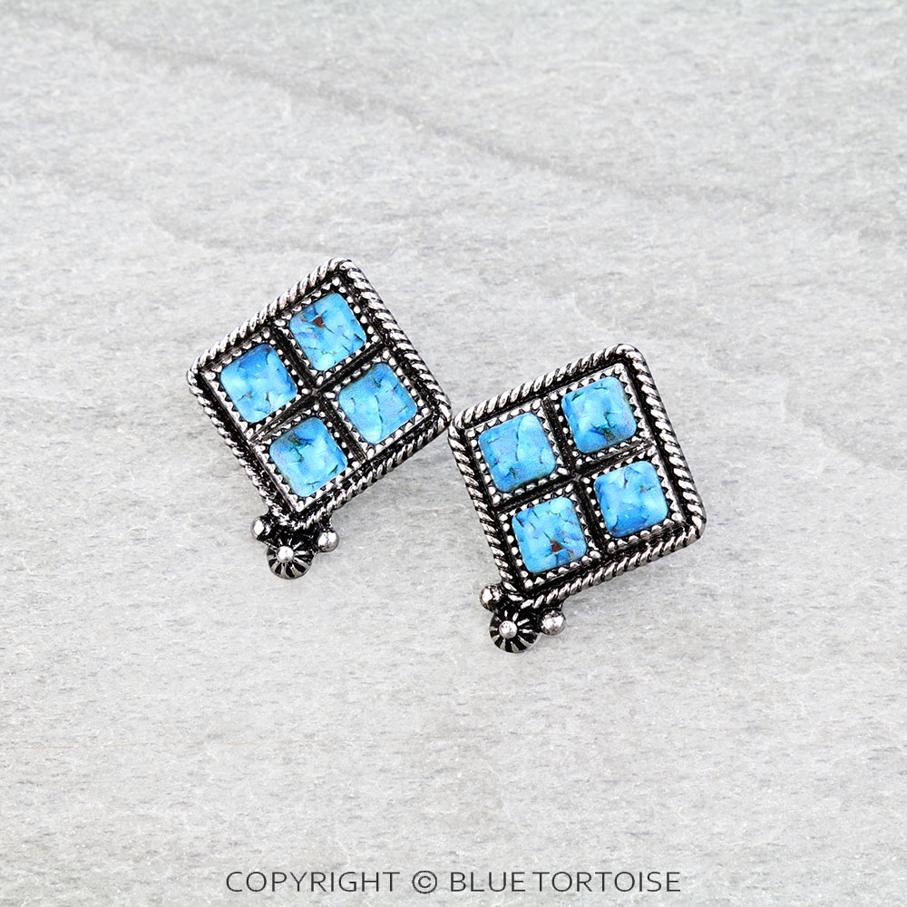 Western Square Stone Stud Earrings