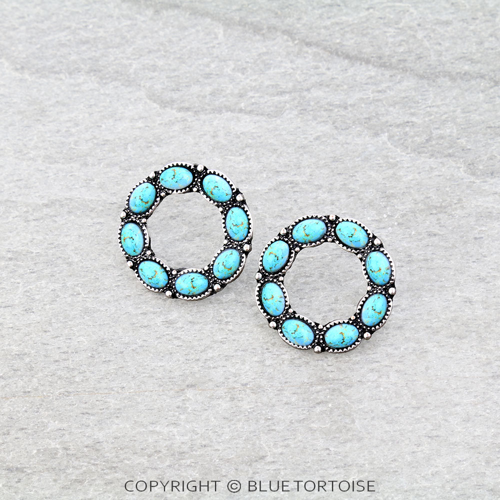 Western Round Stone Stud Earrings