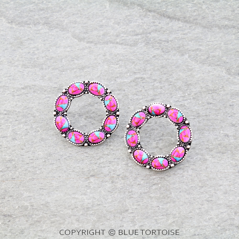 Western Round Stone Stud Earrings