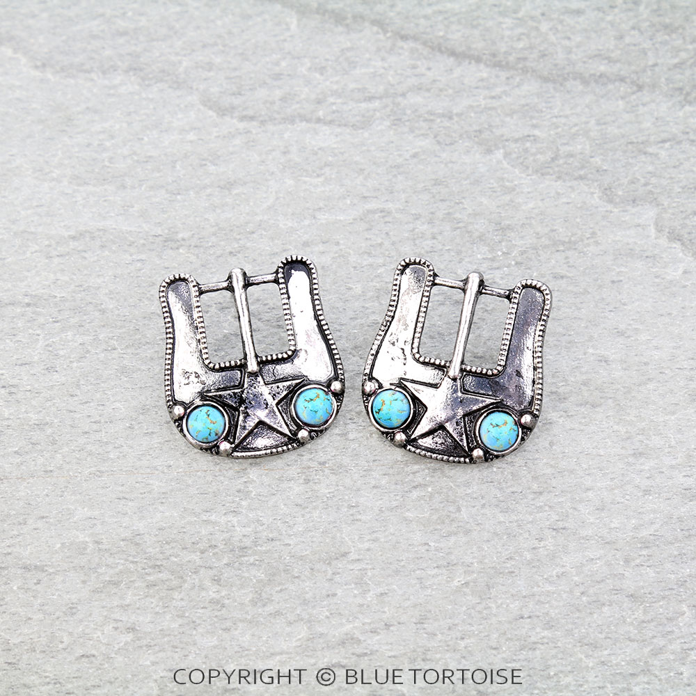 Western Belt Buckle Stone Stud Earrings
