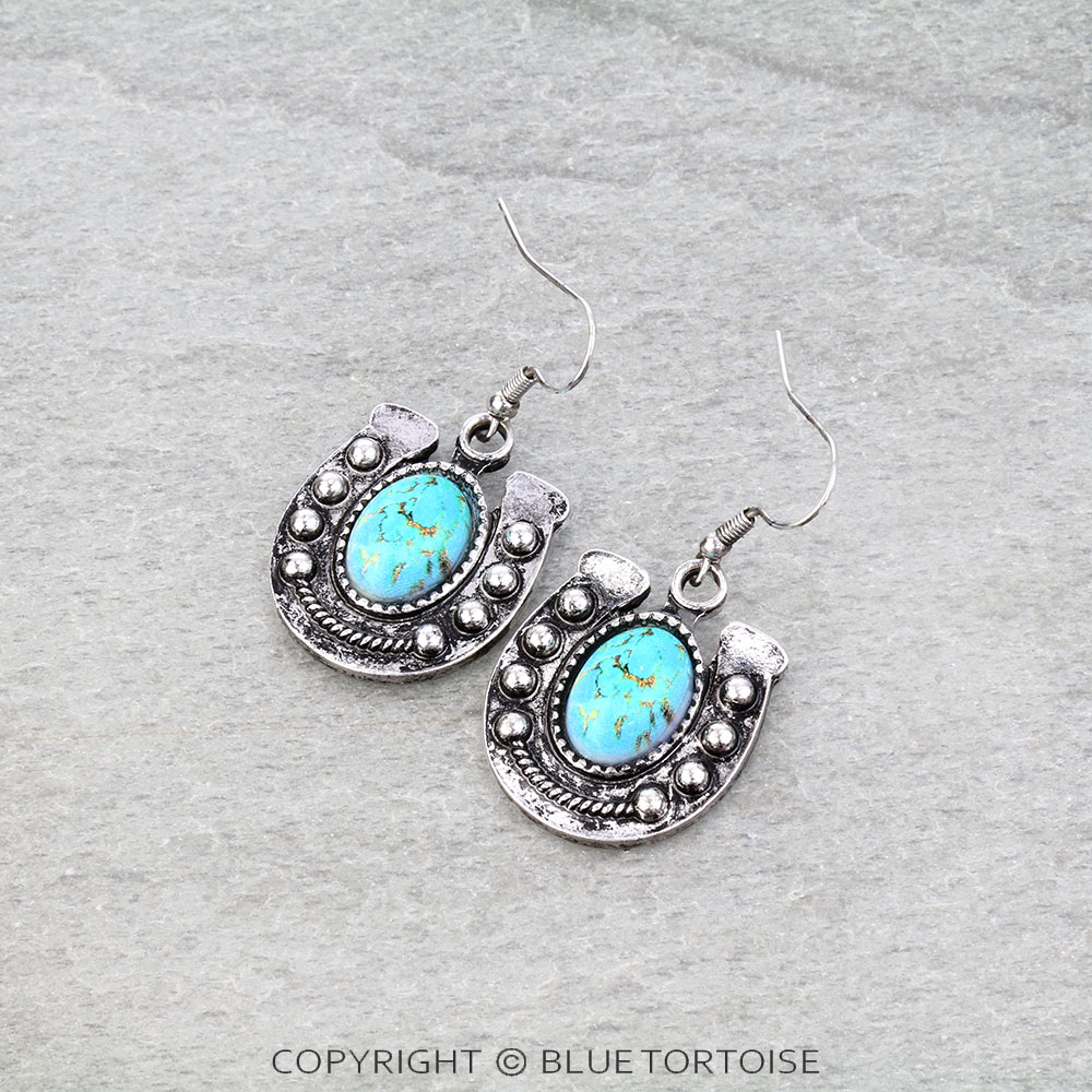 Western Horse Groove Stone Dangle Earrings