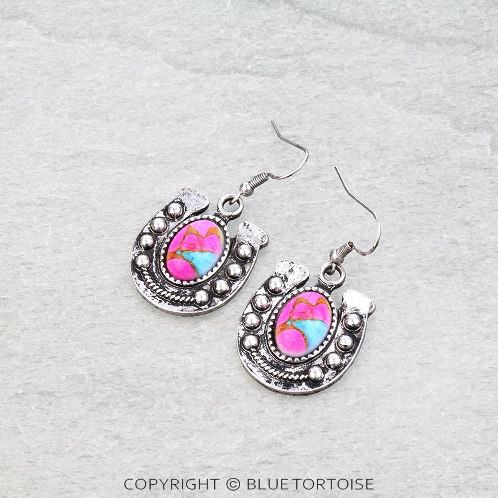 Western Horse Groove Stone Dangle Earrings
