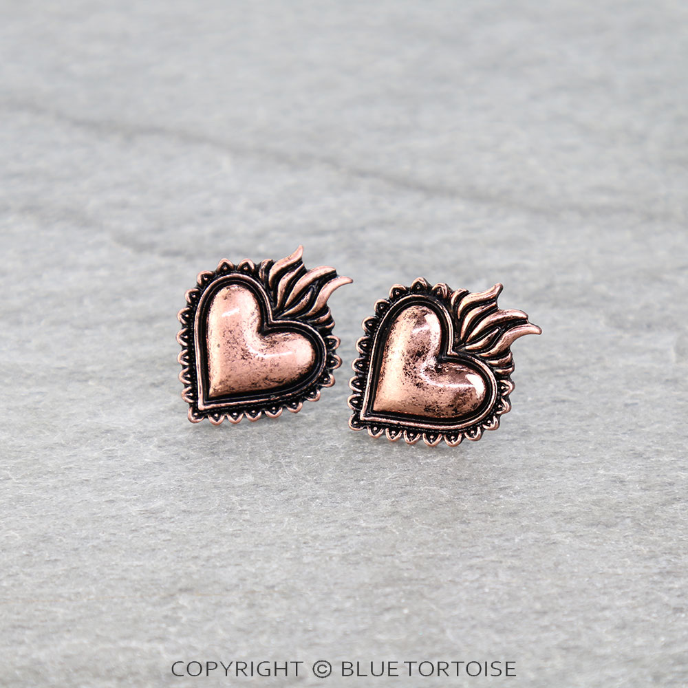 Western Sacred Heart Stud Earrings