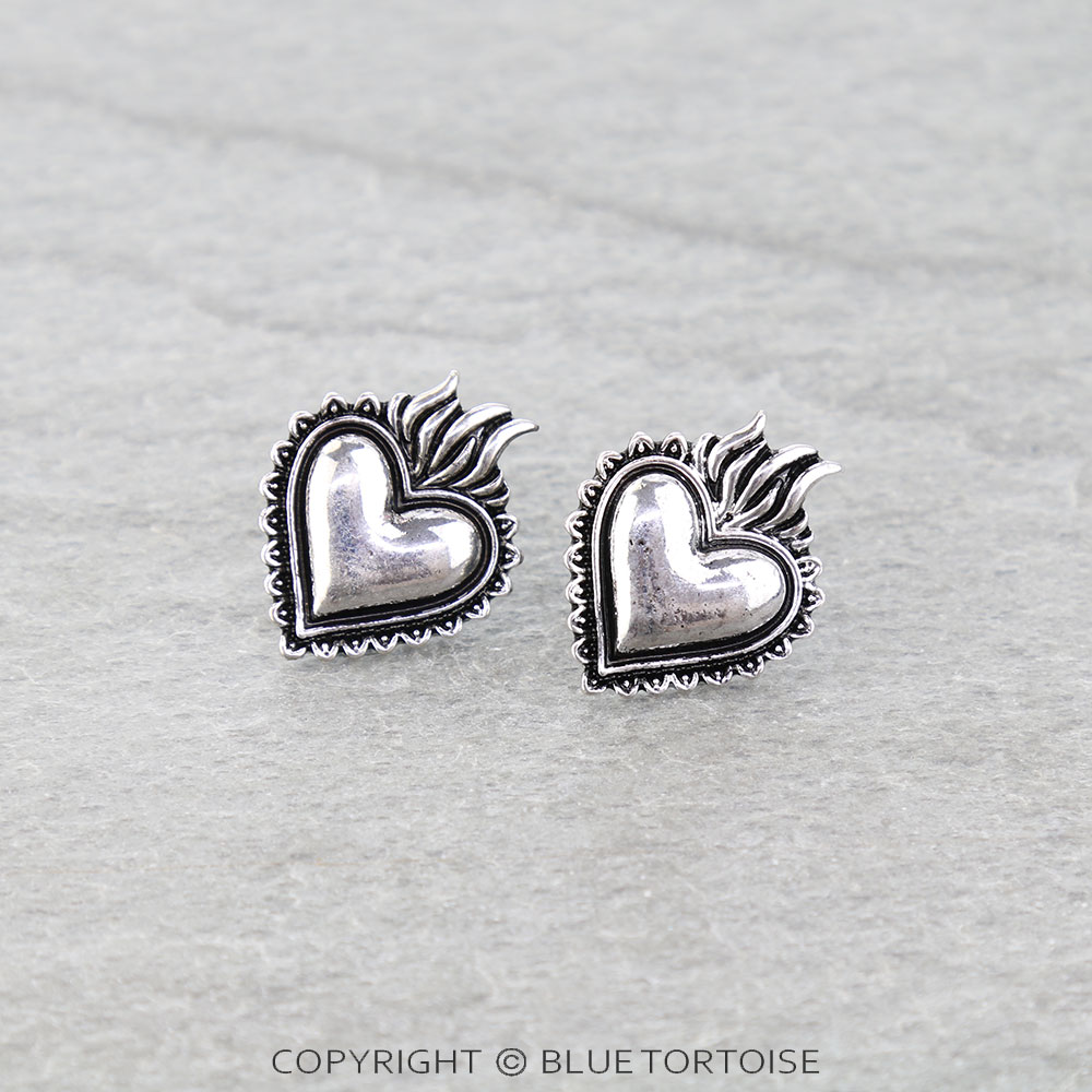 Western Sacred Heart Stud Earrings