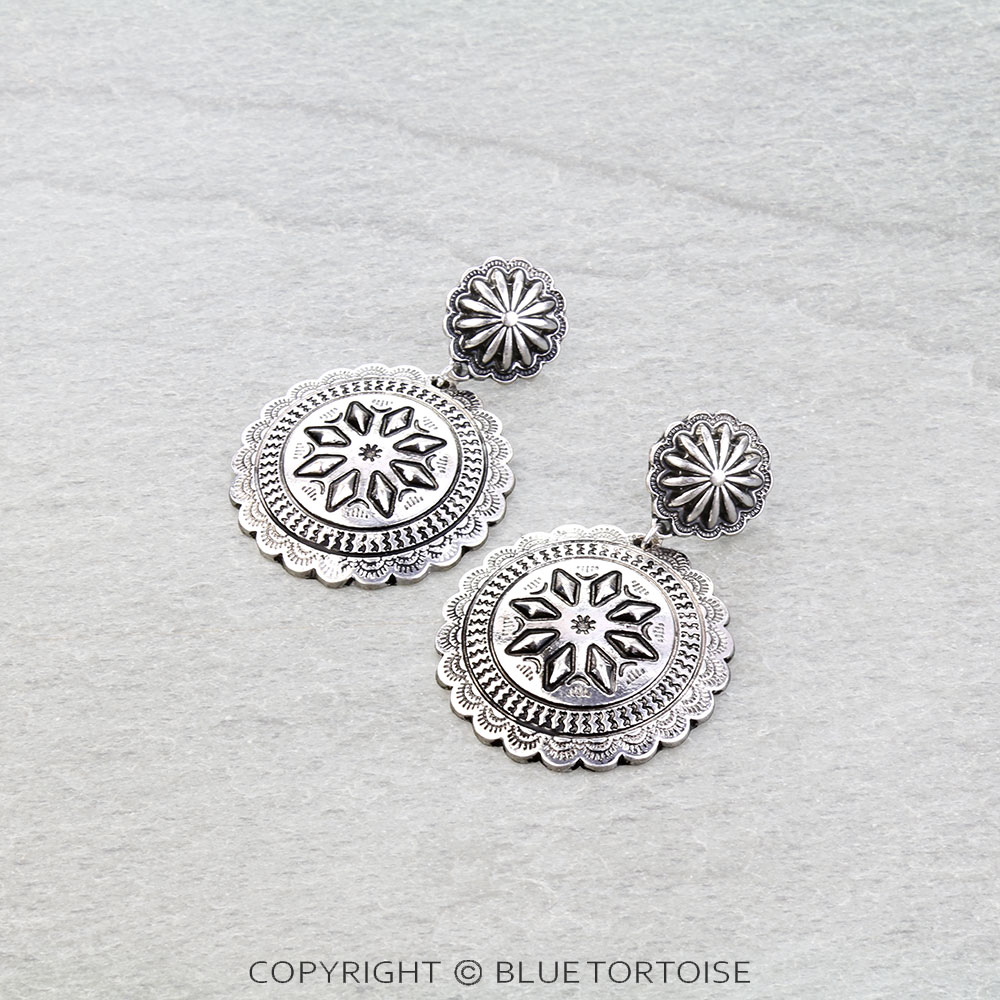 Western Round Concho Stud Earrings
