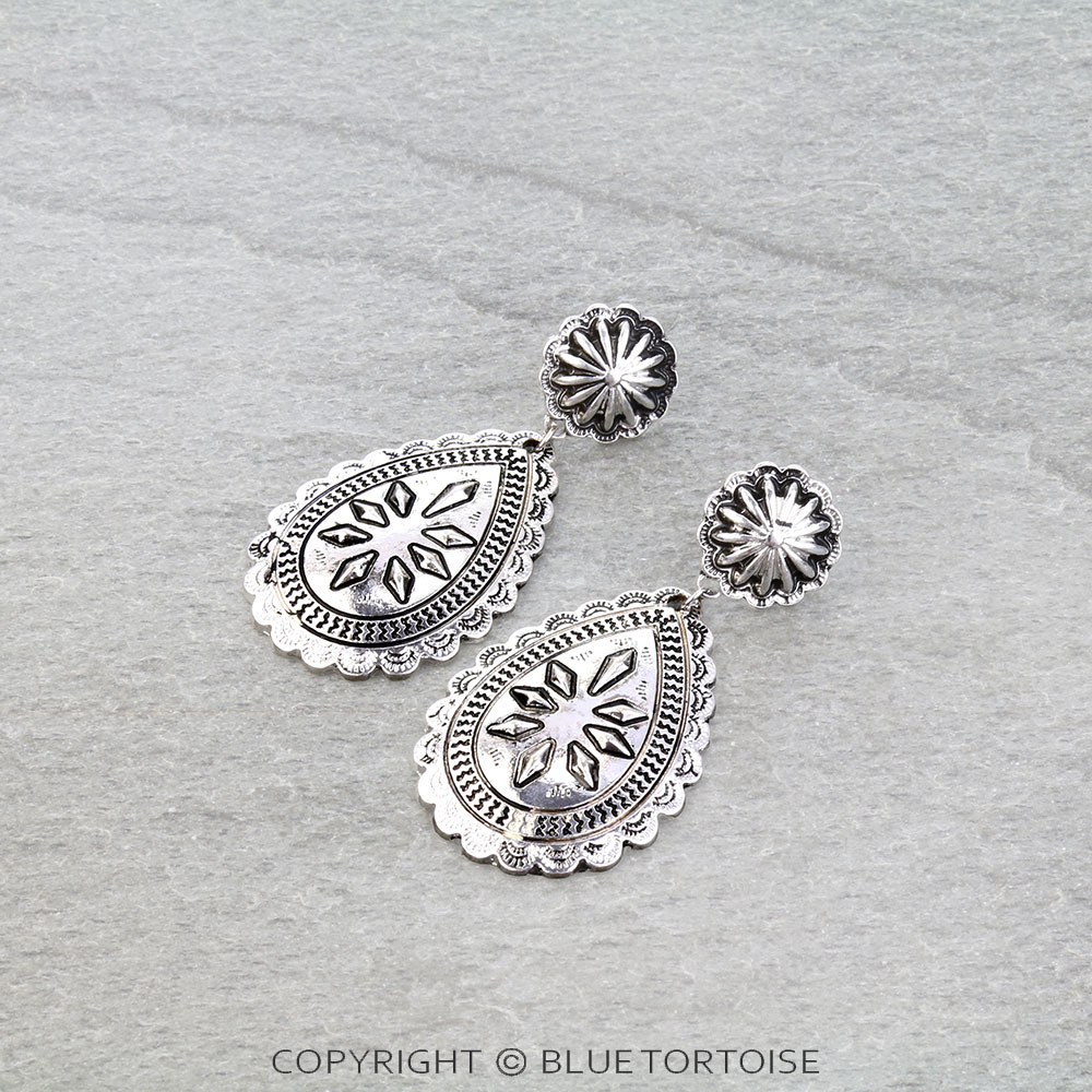 Western Teardrop Concho Stud Earrings