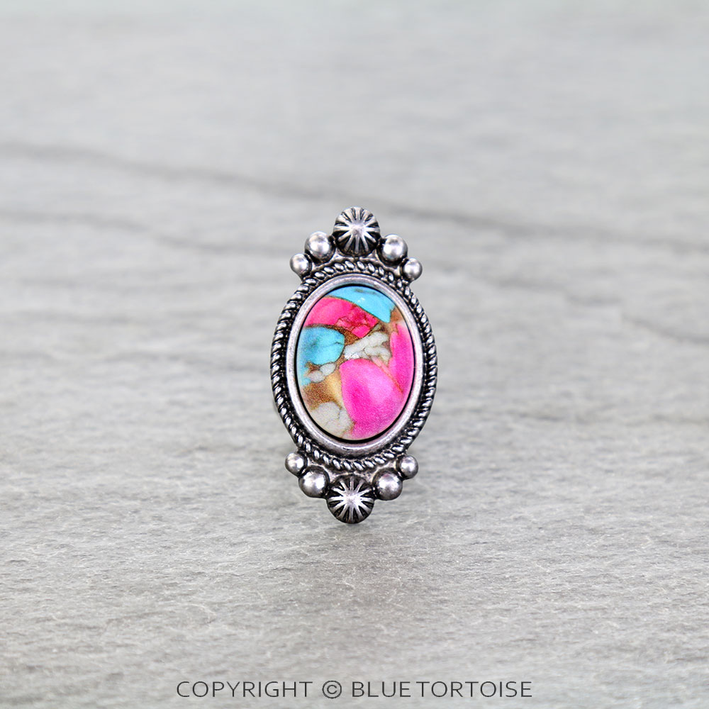 Western Oval Stone Cuff Ring