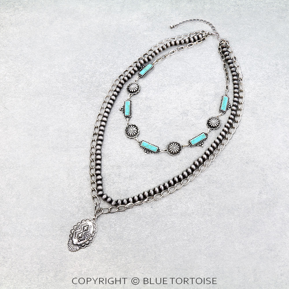 3 Layered Western Concho Necklace