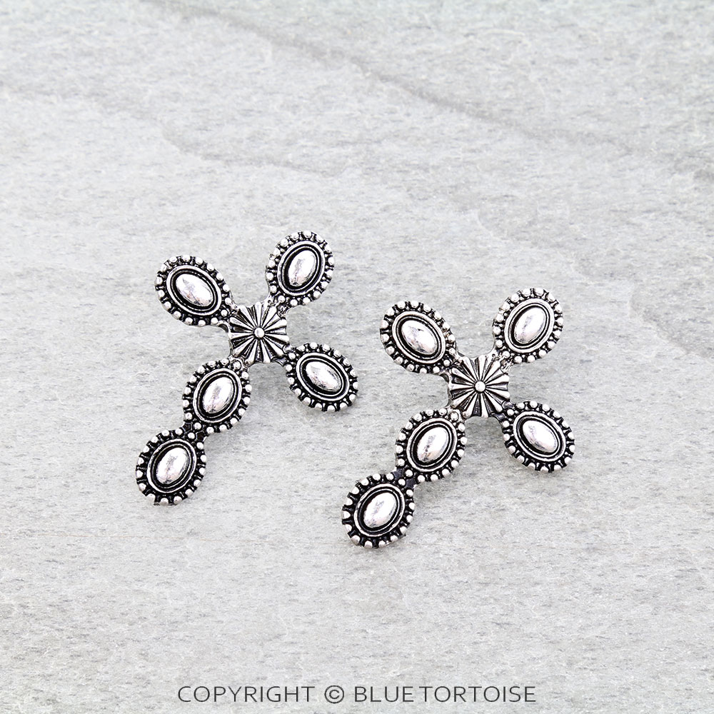 Western Ball TXR Cross Dangle Earrings