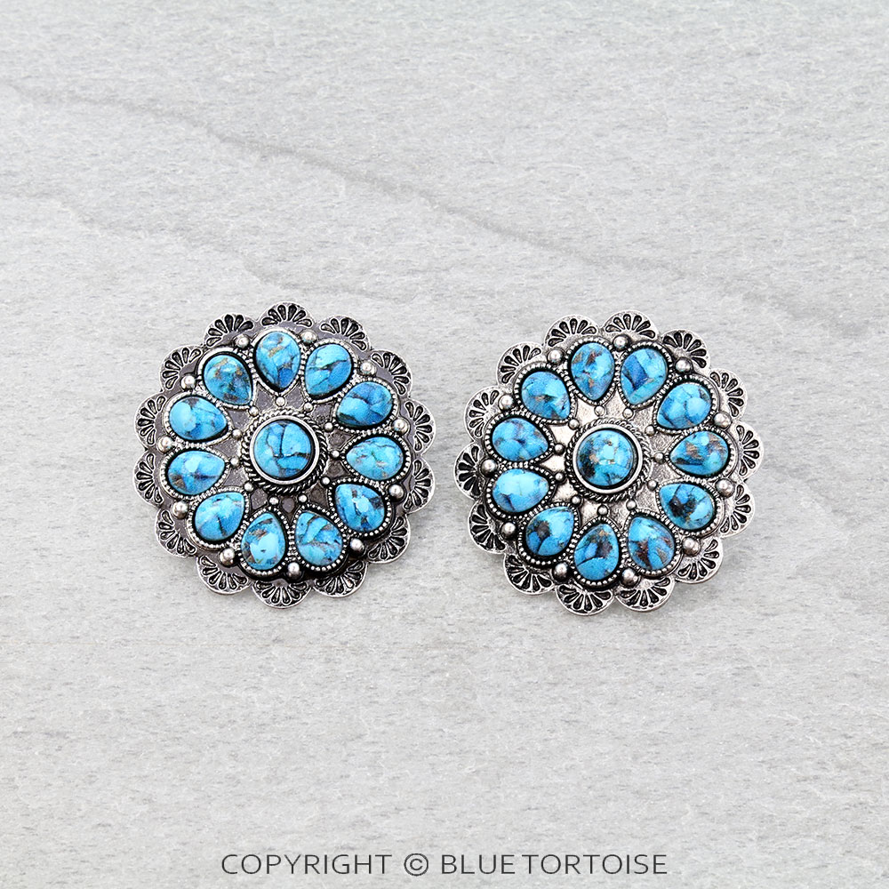 Western Concho Stone Stud Earrings