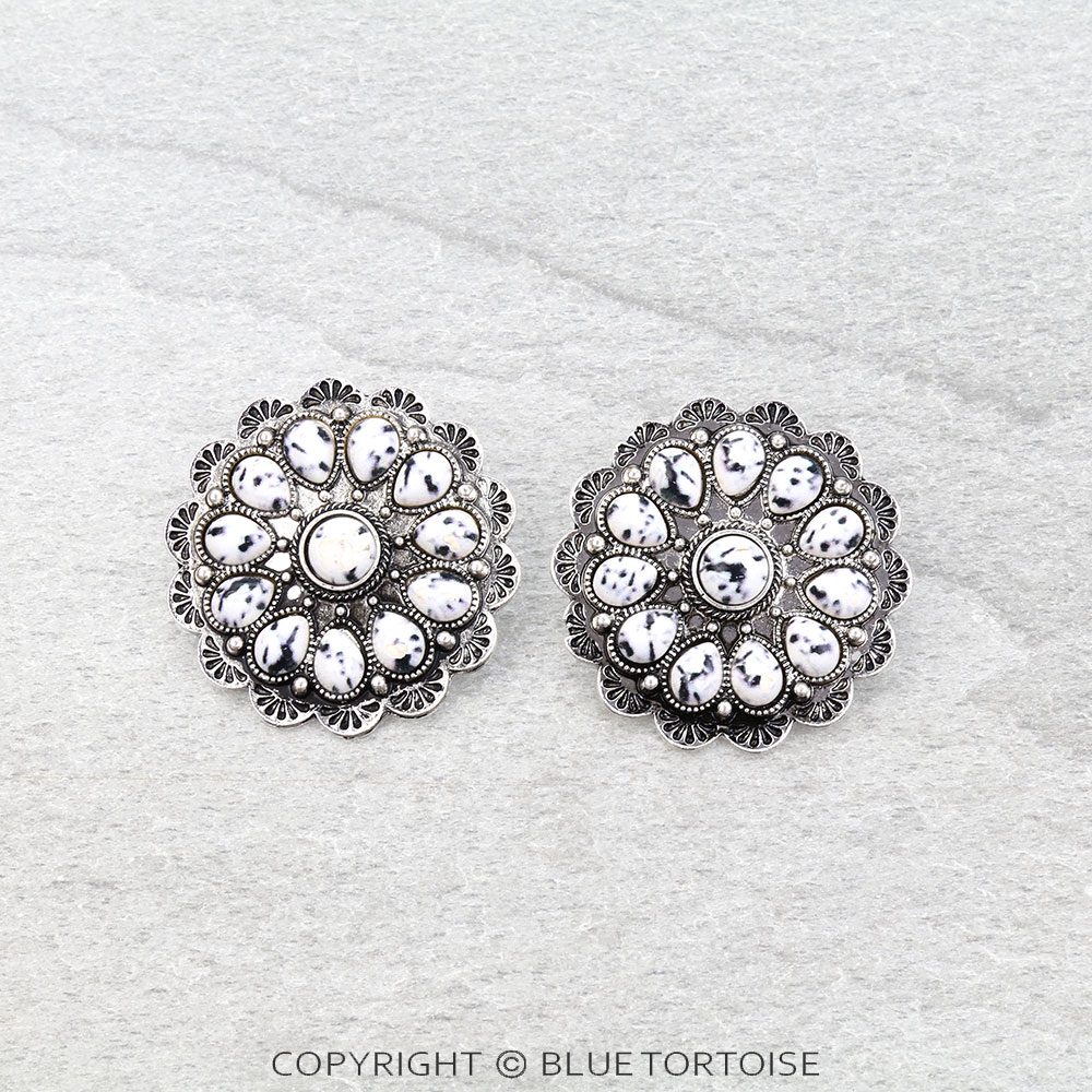 Western Concho Stone Stud Earrings