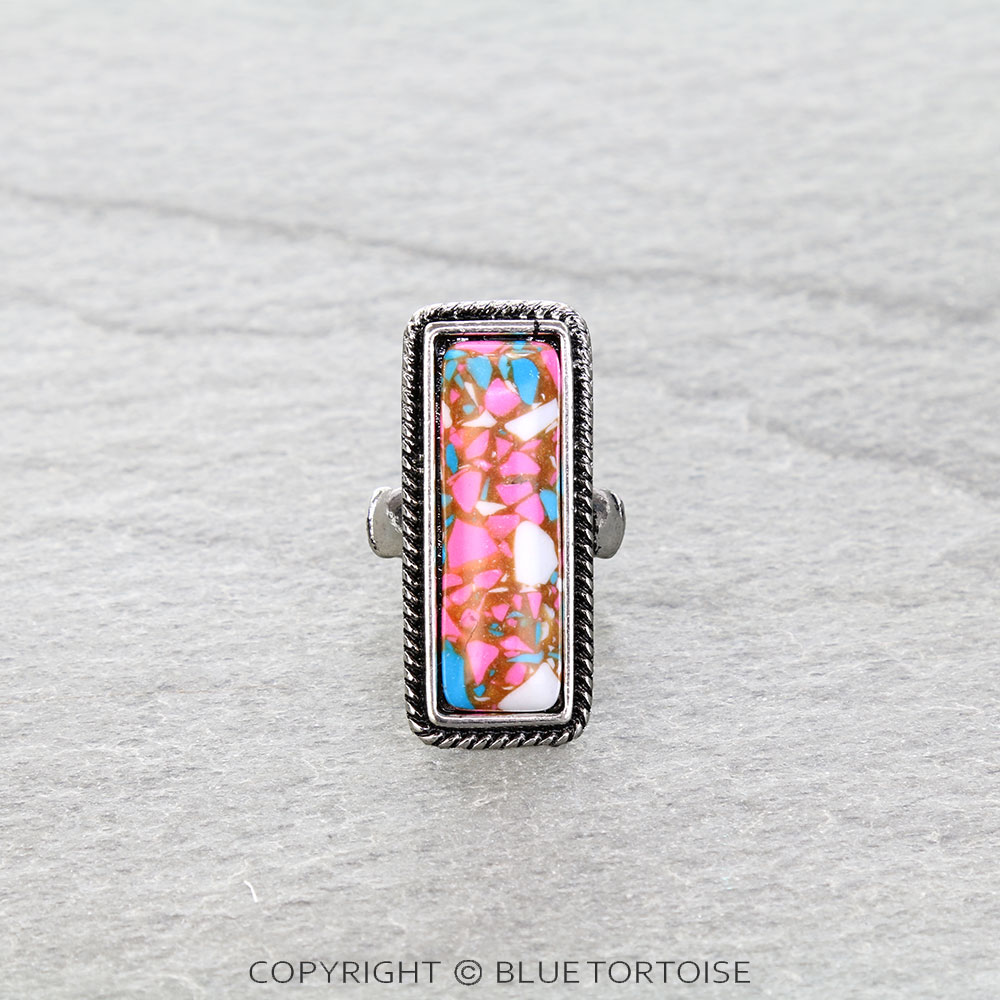Western Rectangle Stone Cuff Ring