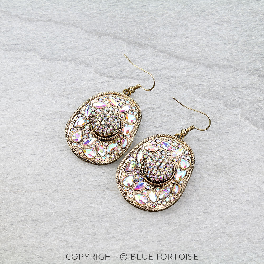 Western Cowboy Hat Stone Dangle Earrings