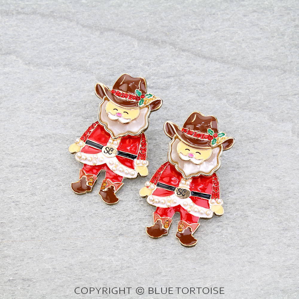 Christmas Cowboy Santa Stud Earrings